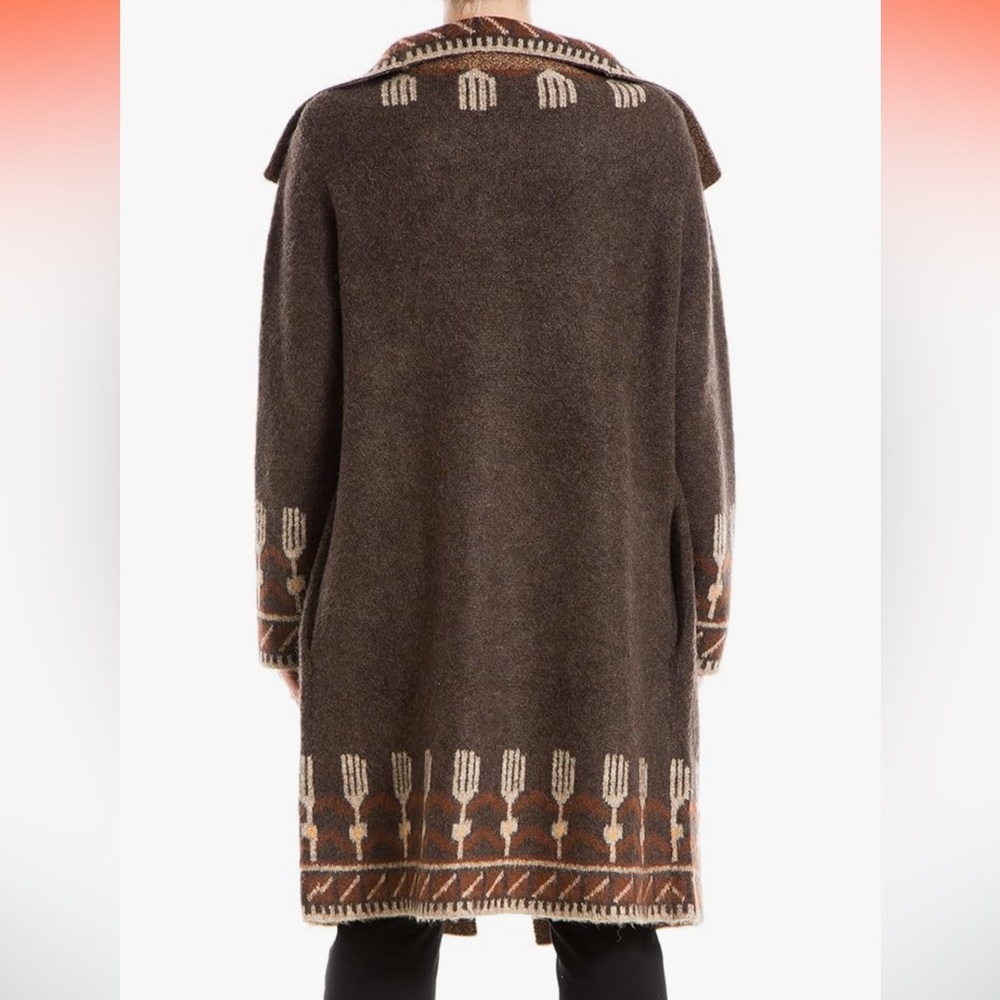LONG SOFT BROWN SOUTHWESTERN OPEN CARDIGAN FUZZY SWEATER POCKETS SIZE LARGE - Picture 4 of 10
